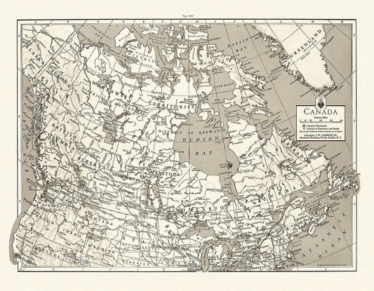 J.W. Clement Co., Canada, 1943 Ver. BWMWS70, map on heavy cotton canvas, 20 x 25" approx. - The Map Chest