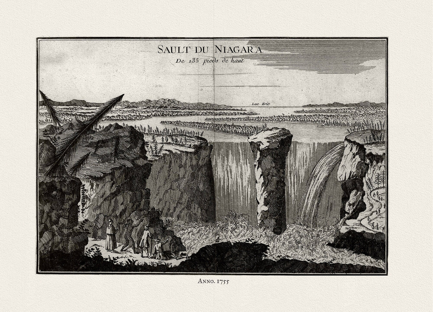 La Rouge, Sault du Niagara, de 135 pieds de haut, 1755, on heavy cotton canvas, 22x27" approx. - The Map Chest