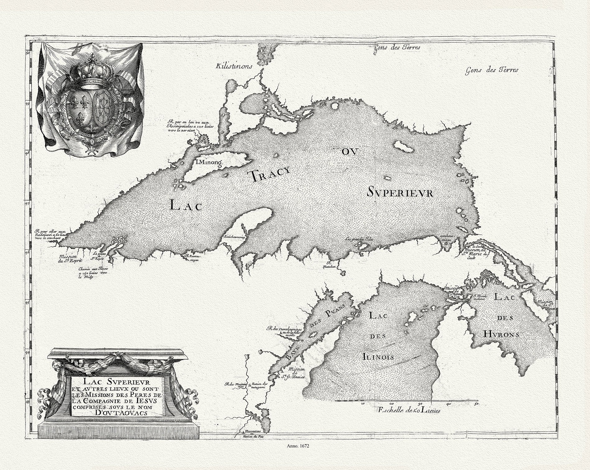 Lac Svperievr et avtres lievx ou sont les Missions des Peres de la Compagnie de Iesvs comprises sovs le no, 1672 - The Map Chest