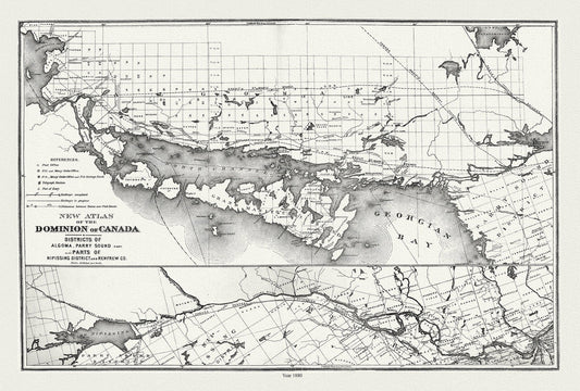 Lake Huron, North Shore, Algoma, Manitoulin, Parry Sound, 1880 , map on durable cotton canvas, 50 x 70 cm, 20 x 25" approx. - The Map Chest