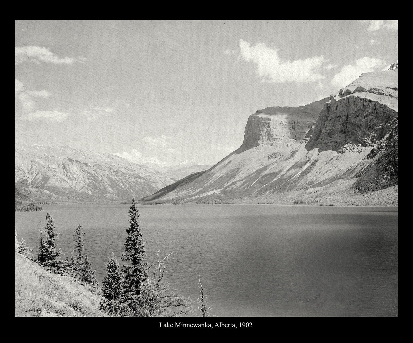 Lake Minnewanka, Alberta, 1902, vintage photograph reprinted on durable cotton canvas, 50 x 70 cm, 20 x 25" approx. - The Map Chest