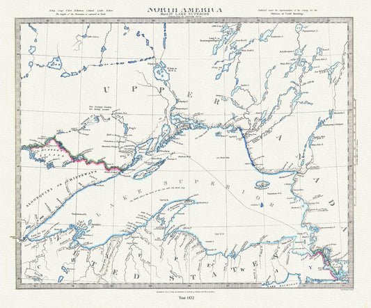 Lake Superior, reduced from the Admiralty Survey, 1832 , map on durable cotton canvas, 50 x 70 cm, 20 x 25" approx. - The Map Chest