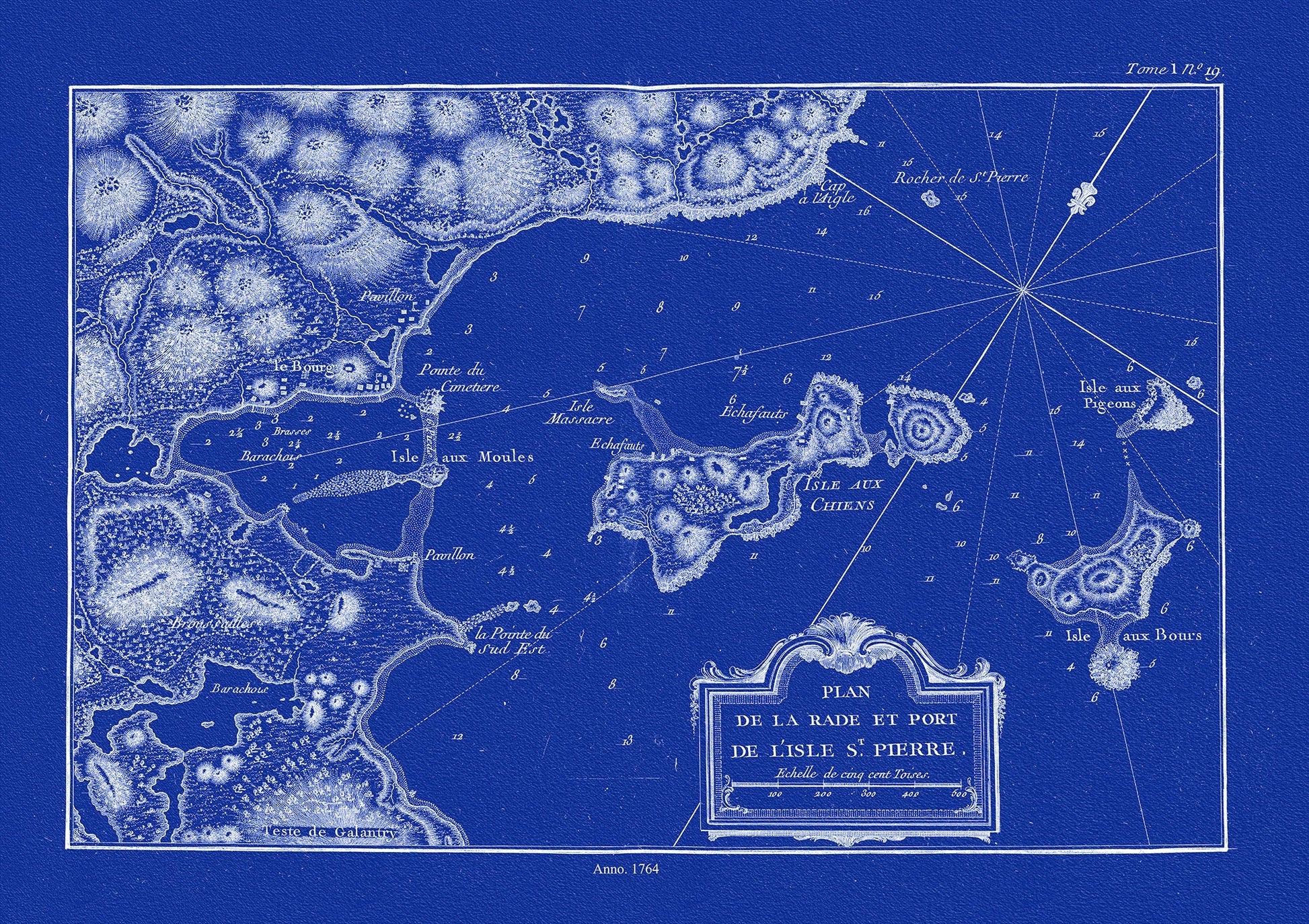 l'Isle St. Pierre,Plan de la rade et port, 1764, Bellin auth., Cyanotype - The Map Chest