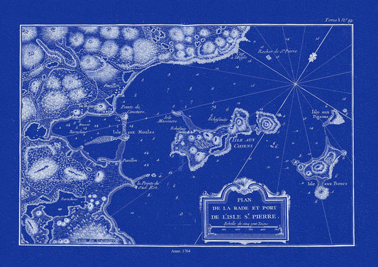 l'Isle St. Pierre,Plan de la rade et port, 1764, Bellin auth., Cyanotype - The Map Chest