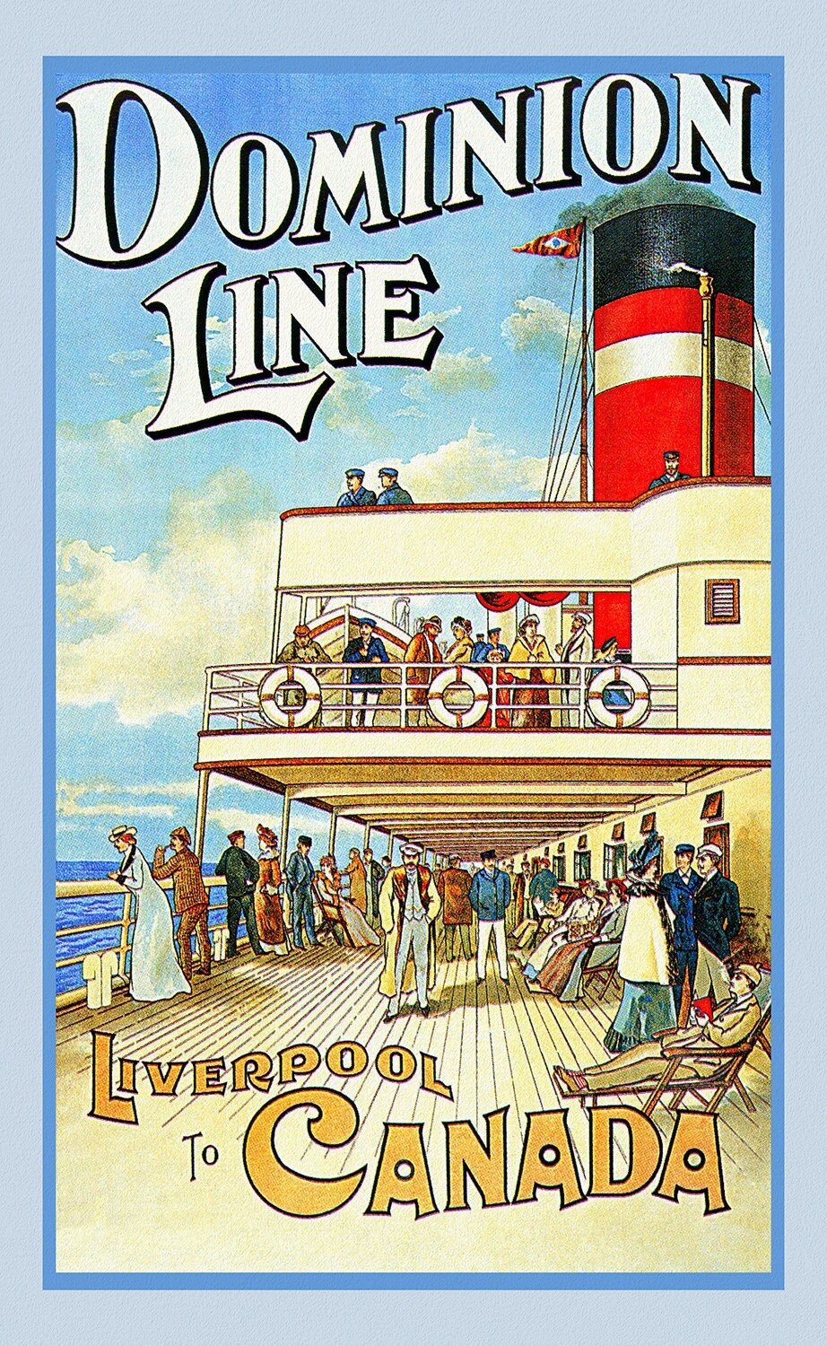 Liverpool to Canada, Dominion Line , vintage travel poster on heavy cotton canvas, 50 x 70 cm, 20 x 25" approx. - The Map Chest