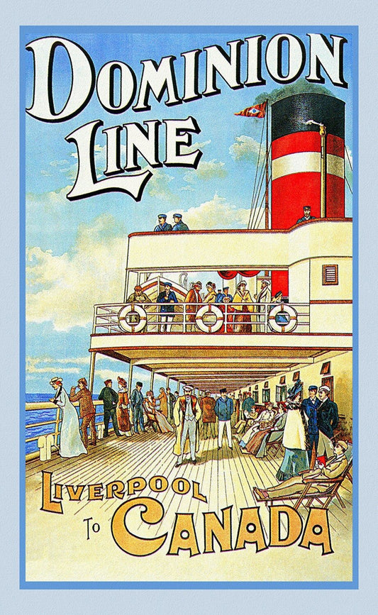 Liverpool to Canada, Dominion Line , vintage travel poster on heavy cotton canvas, 50 x 70 cm, 20 x 25" approx. - The Map Chest