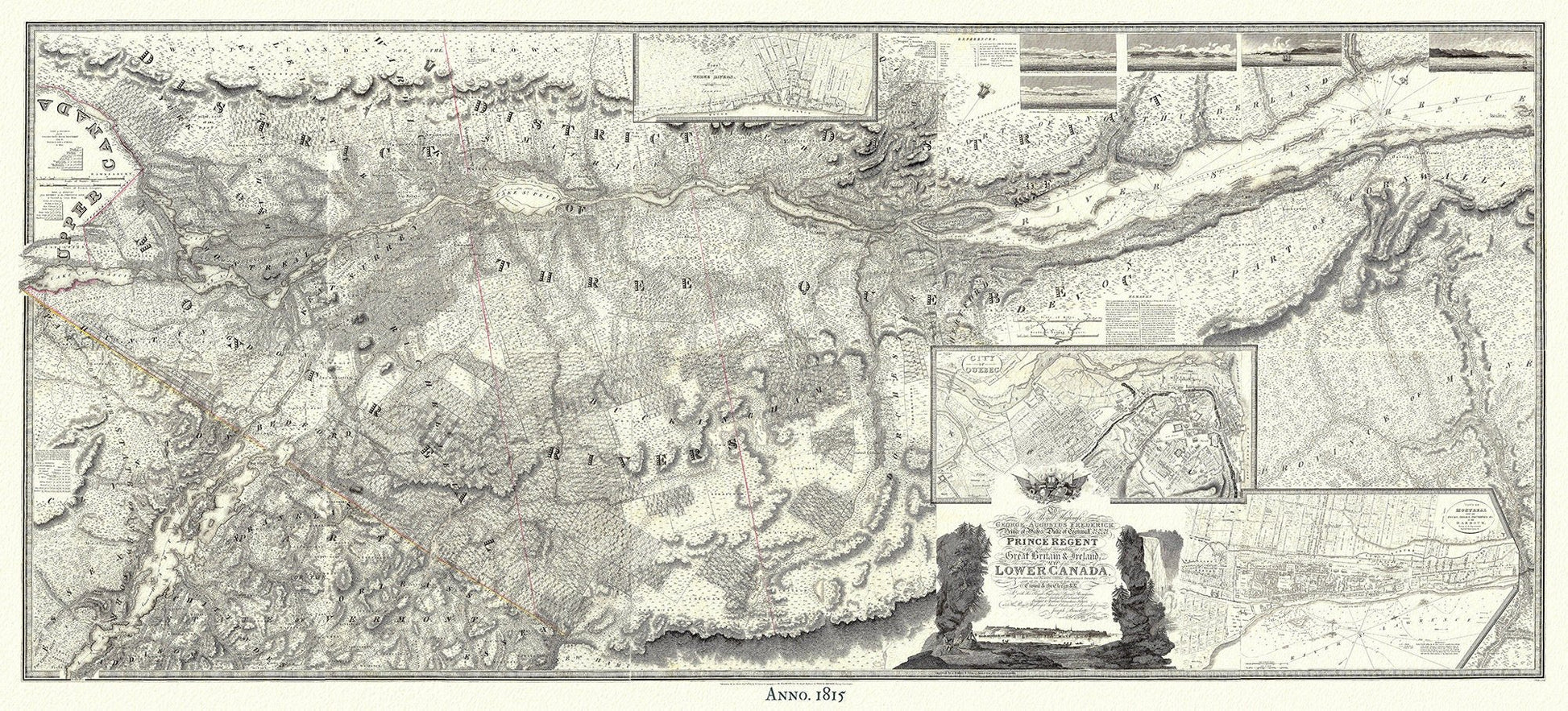 Lower Canada, 1815, Faden auth., map on heavy cotton canvas, 50x70cm (20 x 25") approx. - The Map Chest