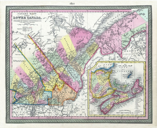 Lower Canada, 1855, Mitchell auth., map on heavy cotton canvas, 50 x 70cm, 20 x 25" approx. - The Map Chest