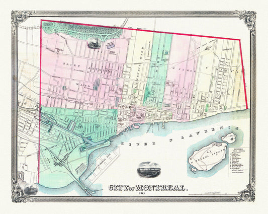 Magnus, City of Montreal, 1863, map on heavy cotton canvas, 20x27" approx. - The Map Chest