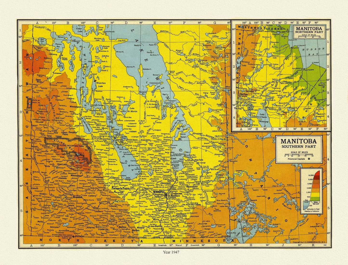 Manitoba, 1947 , map on heavy cotton canvas, 22x27" approx. - The Map Chest
