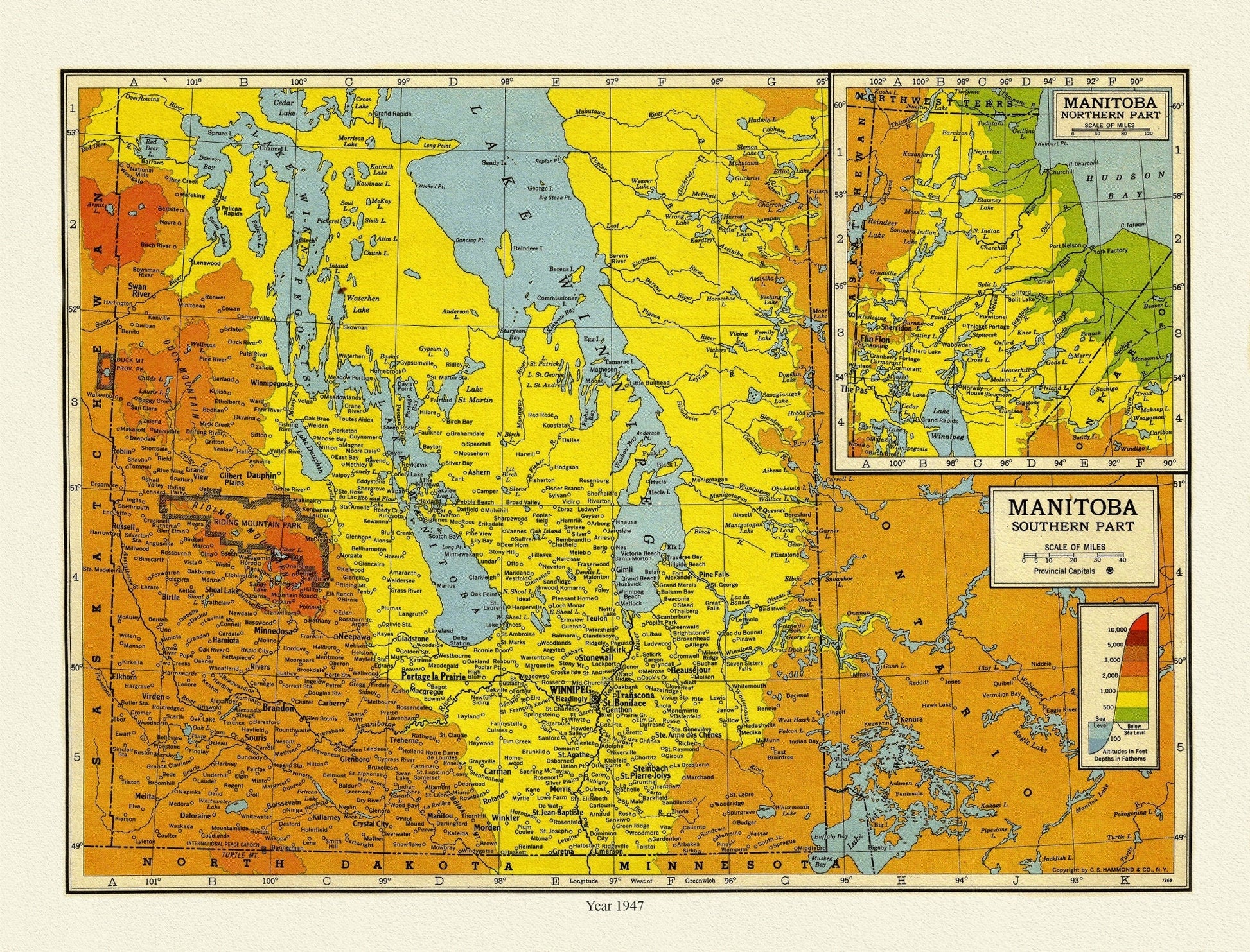 Manitoba, 1947 , map on heavy cotton canvas, 22x27" approx. - The Map Chest