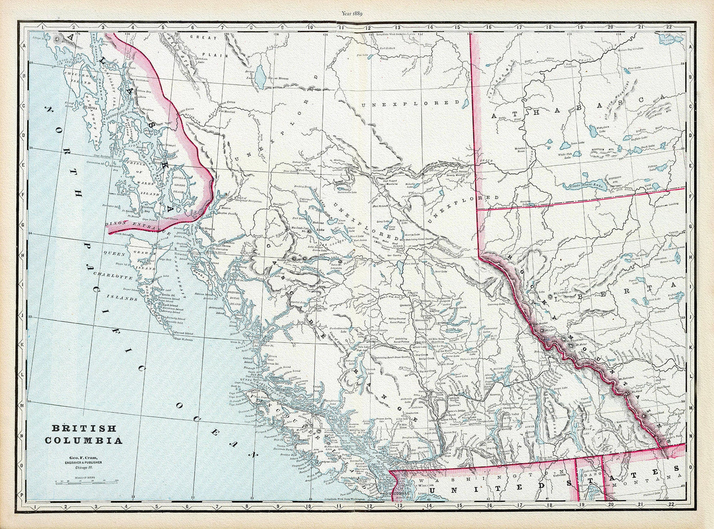Map of British Columbia,1899, on heavy canvas, 22x27' approx. - The Map Chest