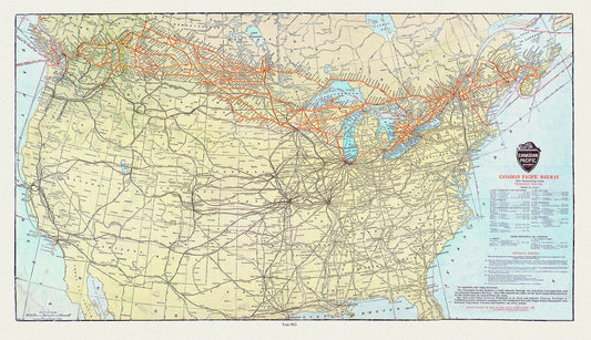 Map of Canadian Pacific Railway and Connecting Lines, 1912, on heavy cotton canvas, 20x27" approx. - The Map Chest