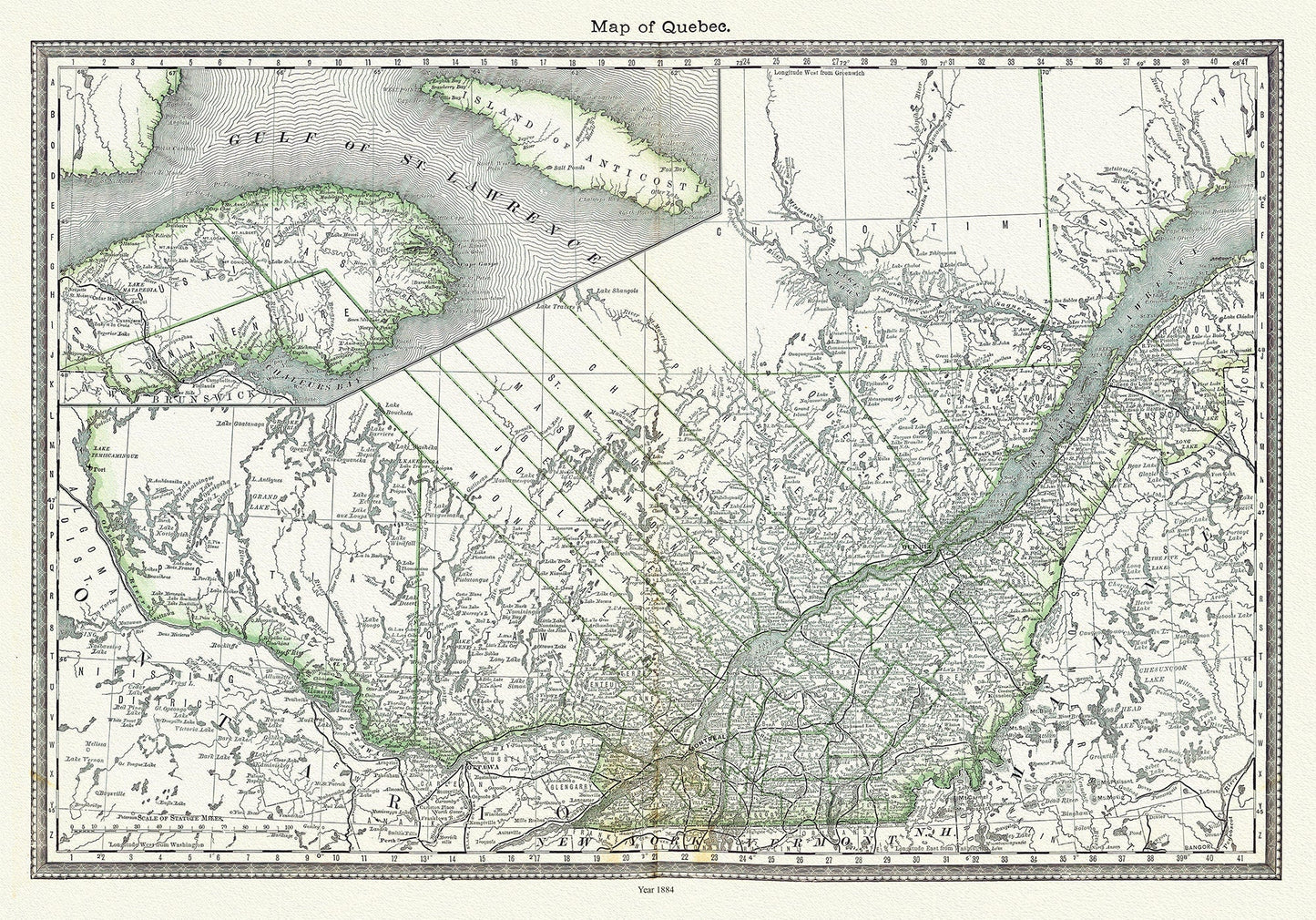 Map of Quebec, 1884, Hardesty & Co. auth. , map on durable cotton canvas, 50 x 70 cm, 20 x 25" approx. - The Map Chest