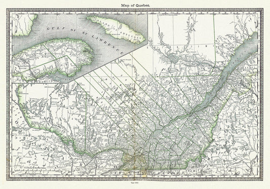 Map of Quebec, 1884, Hardesty & Co. auth. , map on durable cotton canvas, 50 x 70 cm, 20 x 25" approx. - The Map Chest
