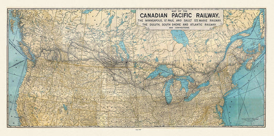 Map of the Canadian Pacific Railway, the Minneapolis, St. Paul and Sault Ste. Marie, Railway, Duluth, South Shore et c., 1907, 22x27" canvas - The Map Chest