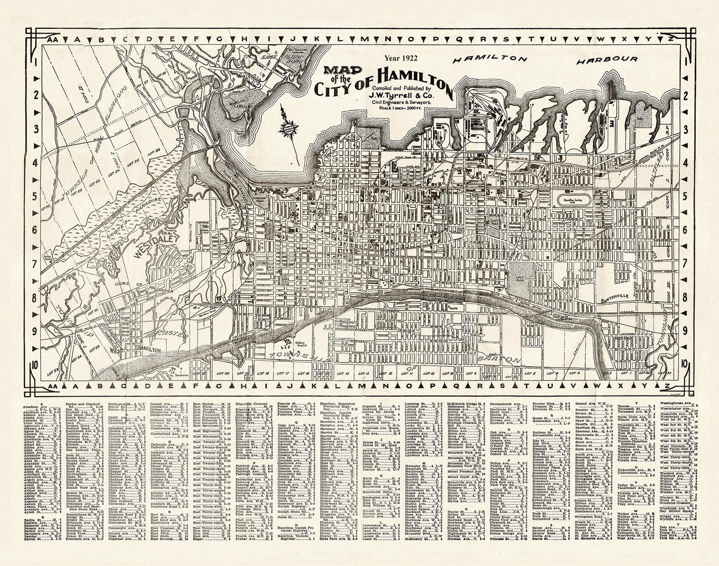 Map of the City of Hamilton, 1922, on heavy cotton canvas, 22x27" approx. - The Map Chest