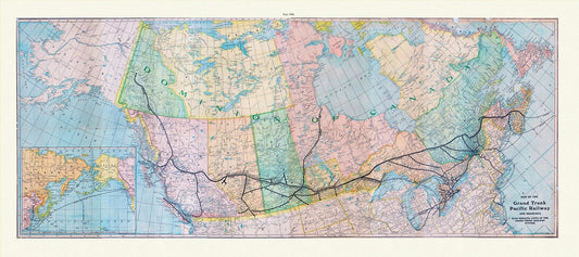 Map of the Grand Trunk Pacific Railway and branches, also showing lines of the Grand Trunk Railway System, 1906, on heavy canvas, 22x27" - The Map Chest