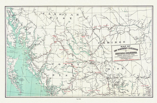 Map of the northern interior of British Columbia shewing undeveloped areas, 1904, map on durable cotton canvas, 50 x 70 cm, 20 x 25" approx. - The Map Chest