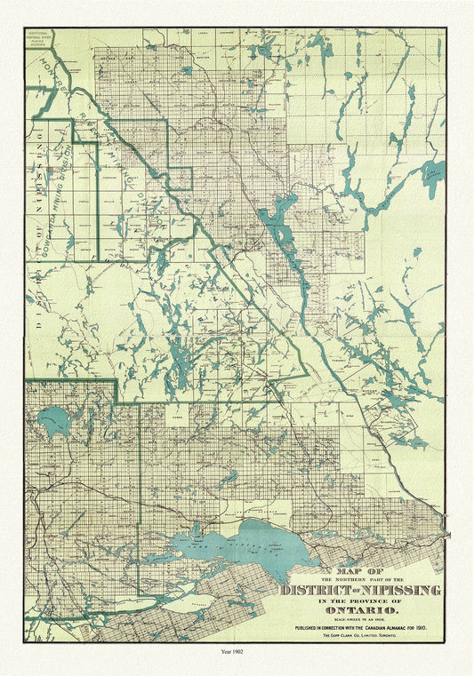 Map of the northern part of the District of Nipissing in the province of Ontario, 1902 Ver. II , map on canvas, 50 x 70cm, 20 x 25" approx. - The Map Chest