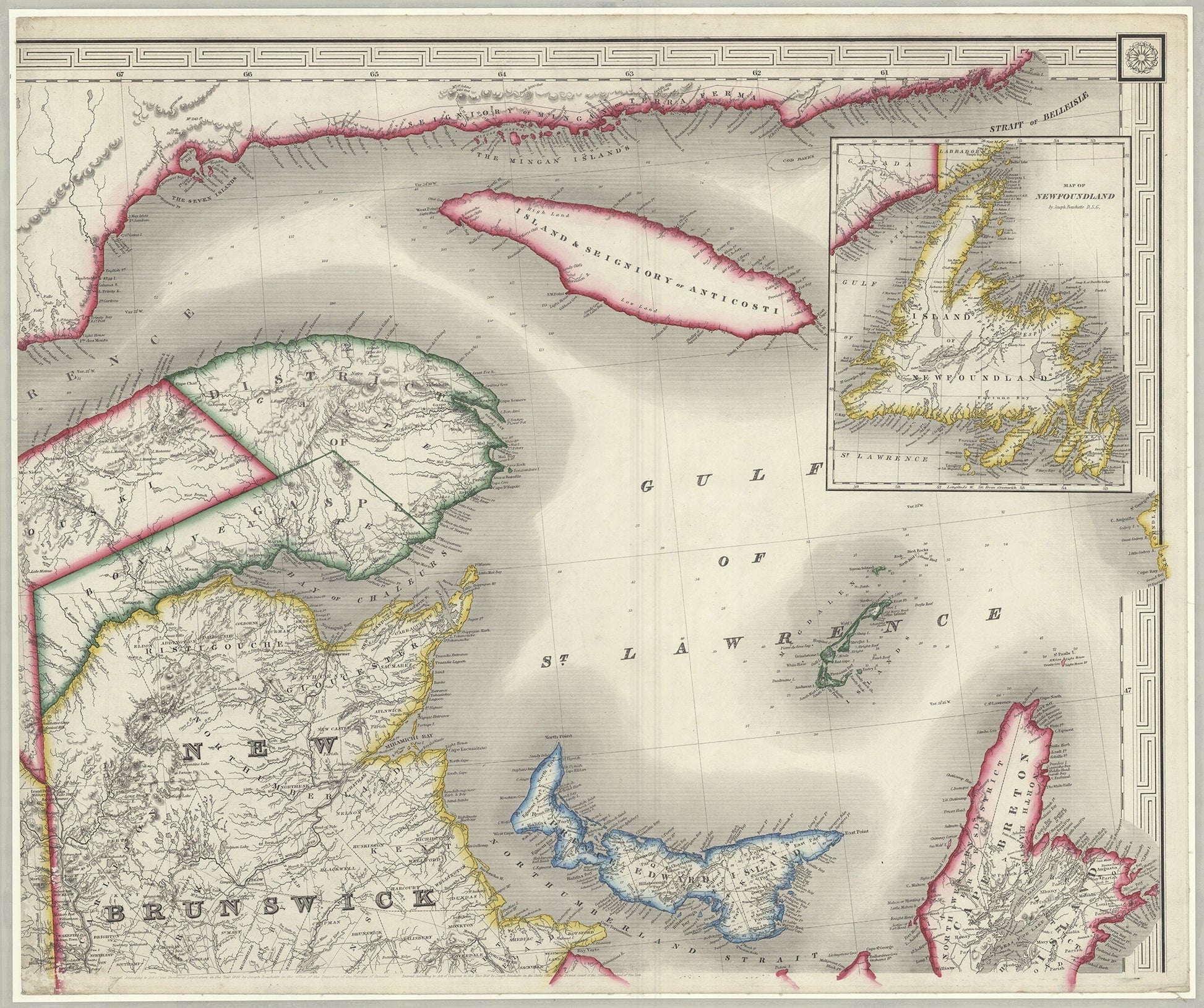 Map of the provinces of Canada, New Brunswick, Nova Scotia, Newfoundland and Prince Edward Island, a set of 6 highly detailed maps on canvas - The Map Chest