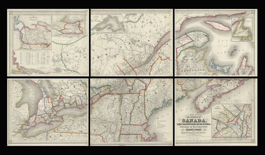 Map of the provinces of Canada, New Brunswick, Nova Scotia, Newfoundland and Prince Edward Island, a set of 6 highly detailed maps on canvas - The Map Chest