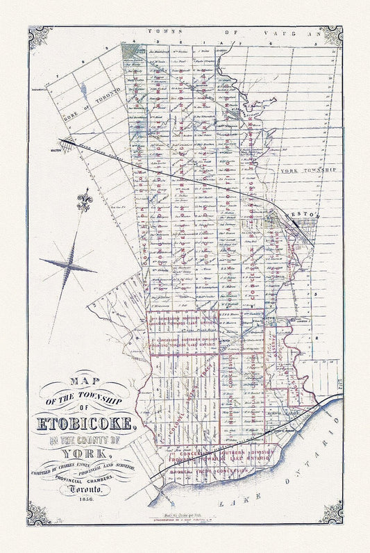 Map of the Township of Etobicoke, 1856, map on heavy cotton canvas, 22x27" approx. - The Map Chest
