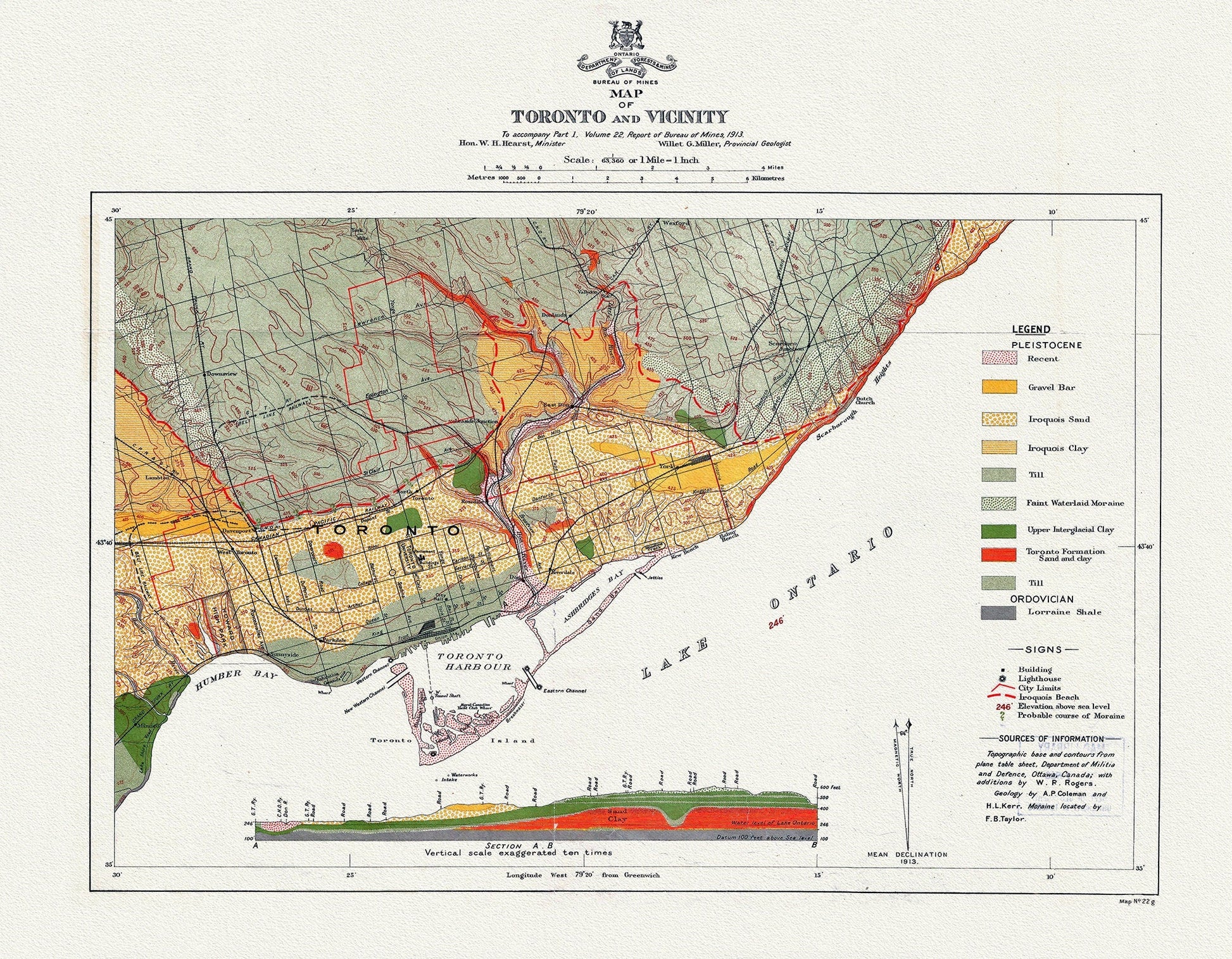Map of Toronto and Vicinity To accompany part 1, Volume 22, Report of Bureau of Mines, 1913, map on heavy cotton canvas, 22x27" approx. - The Map Chest