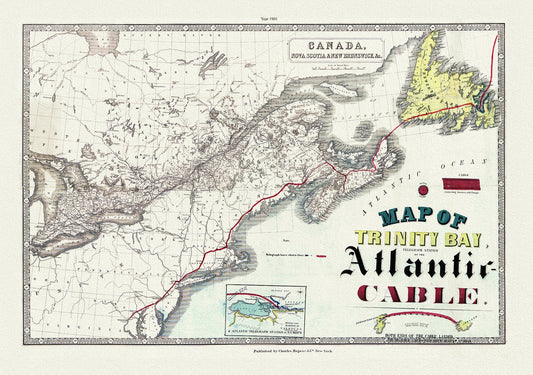 Map of Trinity Bay, Telegraph Station of the Atlantic Cable, 1901, on heavy canvas, 22x27" approx. - The Map Chest