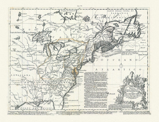 Mappa dell' America Settentrionale et i paesi e che hanno dato motivo alla guerra presente fra la Francia e l'Inghilterra, 1758, Bellin, - The Map Chest