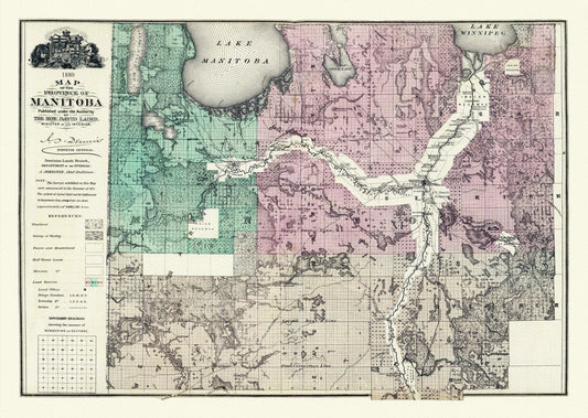 Meacham et Allan, Province of Manitoba, 1880, map on heavy cotton canvas, 22x27" approx. - The Map Chest