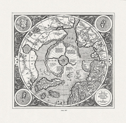 Mercator et Hondius, Septentrionalium Terrarum descriptio. Per Gerardum Mercatorem , 1607, Map on heavy cotton canvas, 22x27in. approx. - The Map Chest