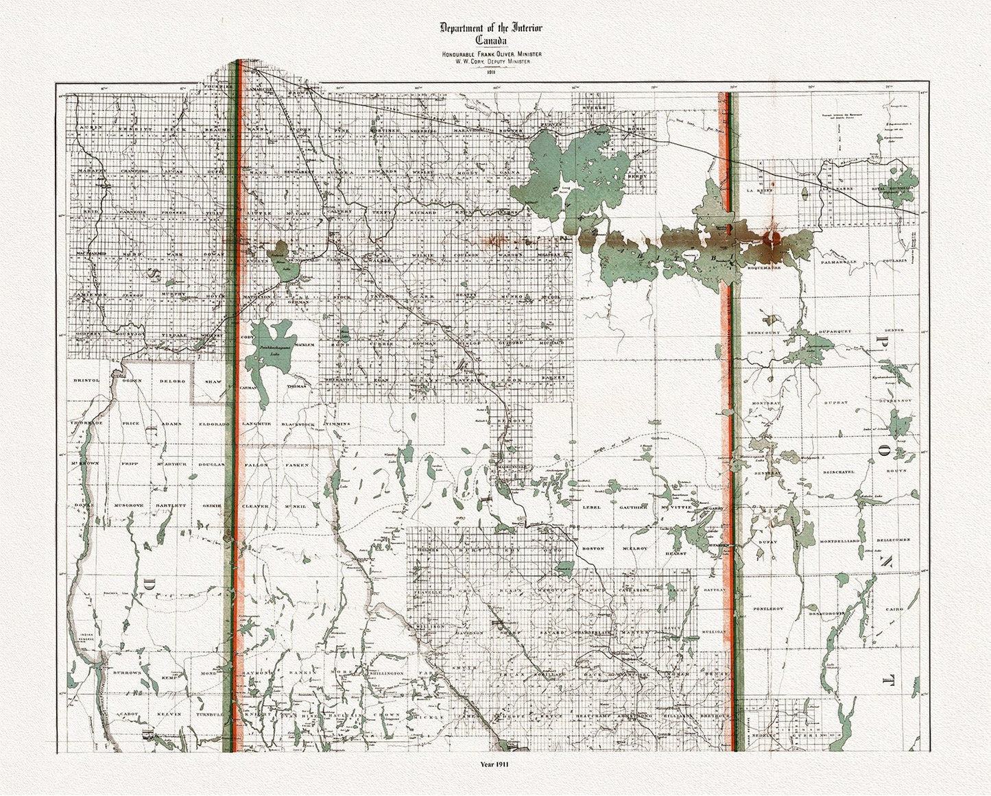 Mineral district, Northern Ontario, North Sheet, 1911 , map on heavy cotton canvas, 50 x 70cm, 20 x 25" approx. - The Map Chest