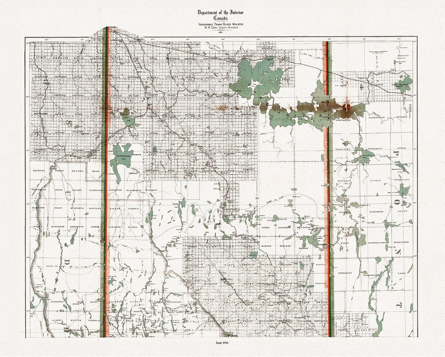 Mineral district, Northern Ontario, North Sheet, 1911 , map on heavy cotton canvas, 50 x 70cm, 20 x 25" approx. - The Map Chest