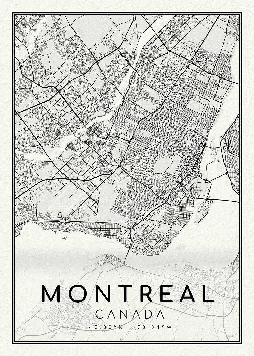 Montreal, A Modern Map , map on heavy cotton canvas, 45 x 65 cm, 18 x 24" approx. - The Map Chest
