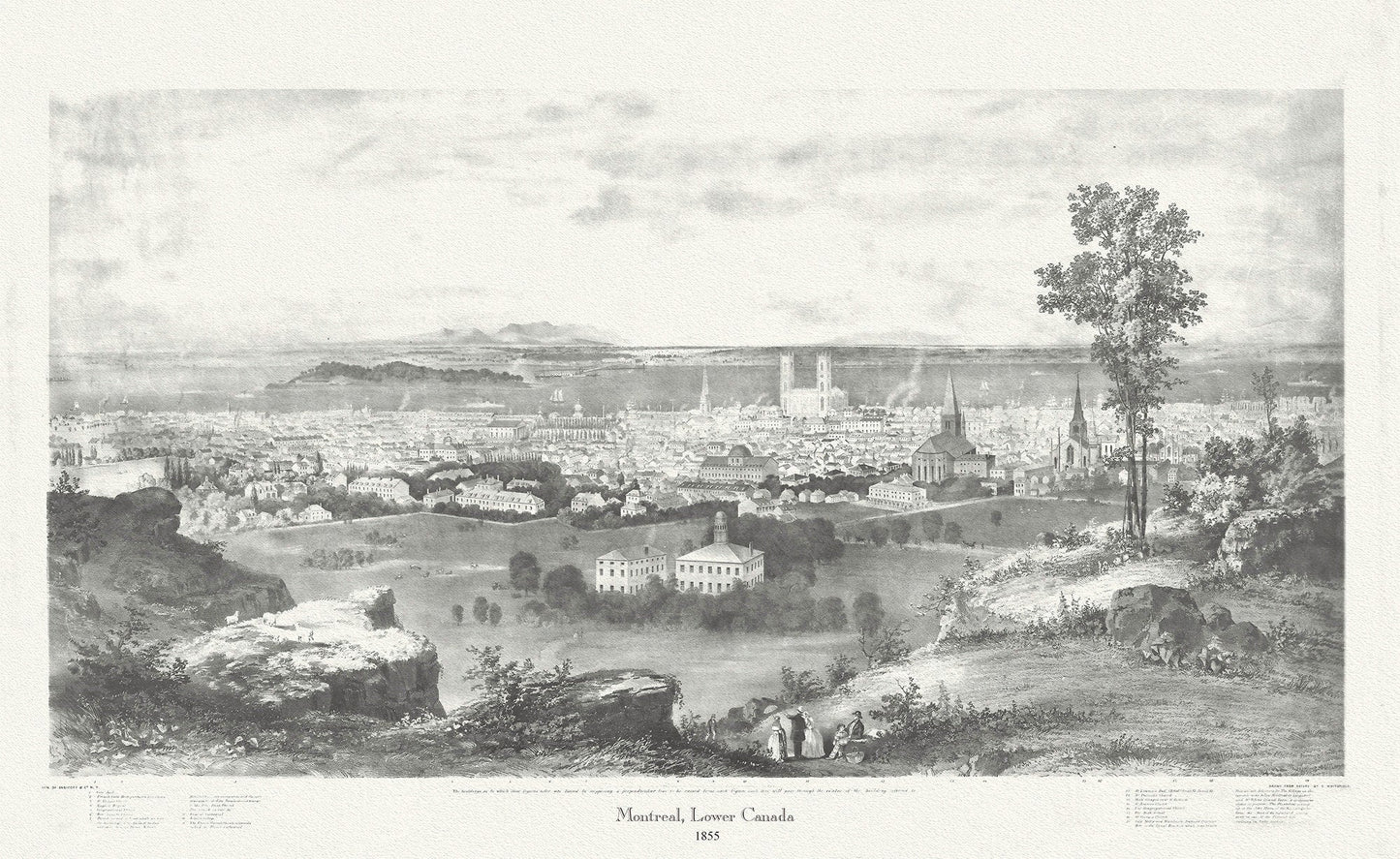 Montreal, Lower Canada, 1855, Whitfield auth., vintage print reprinted on durable cotton canvas, 50 x 70 cm, 20 x 25" approx. - The Map Chest