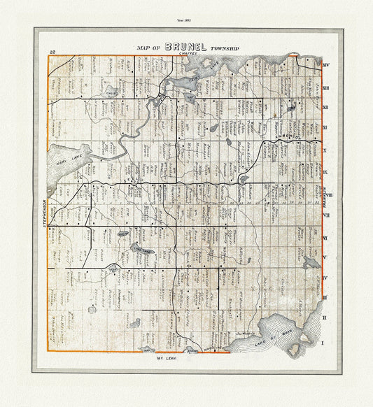 Muskoka - Haliburton, Brunel Township, 1893, map on heavy cotton canvas, 20 x 25" approx. - The Map Chest