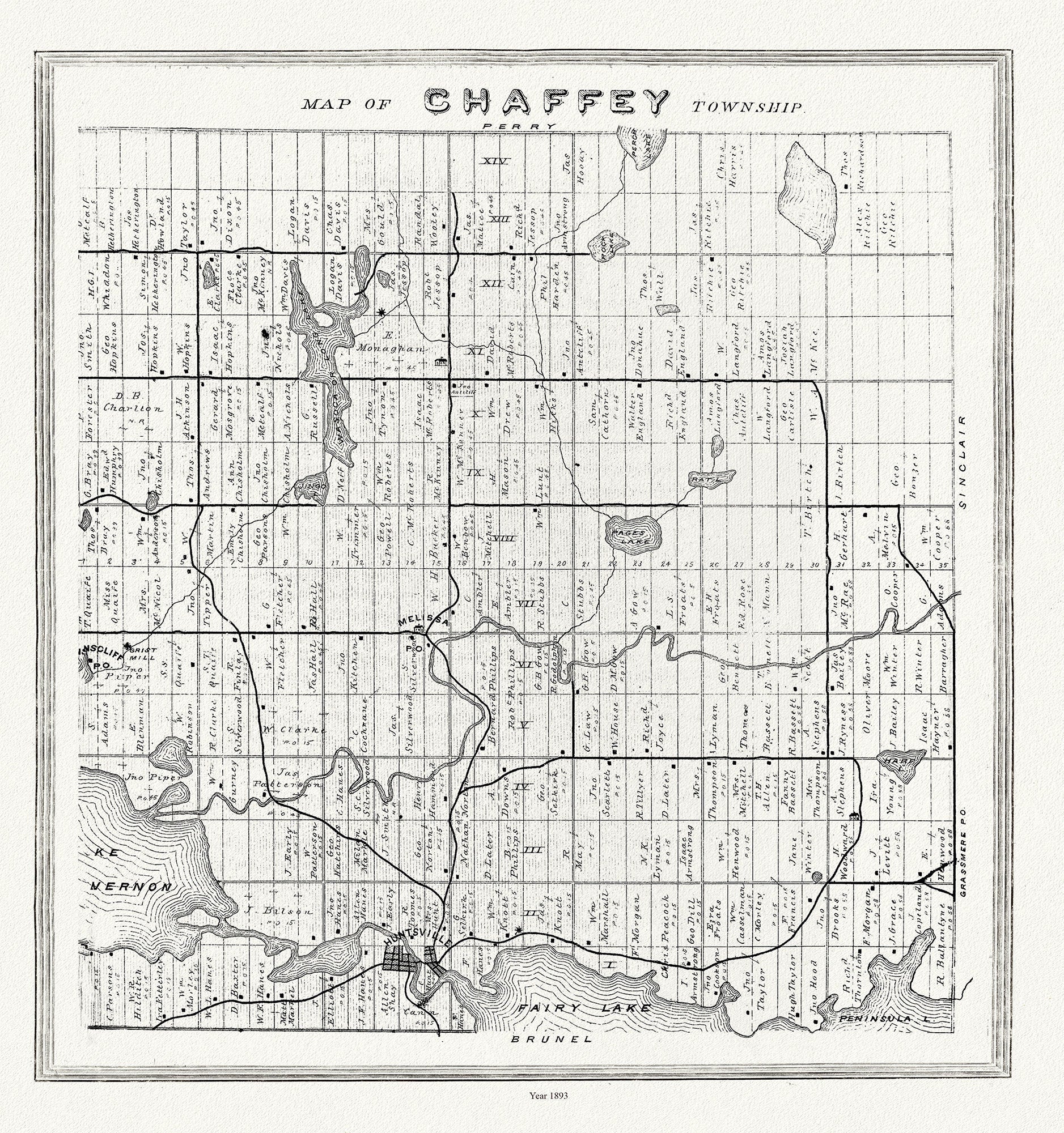 Muskoka - Haliburton, Chaffey Township, 1893, map on heavy cotton canvas, 20 x 25" approx. - The Map Chest