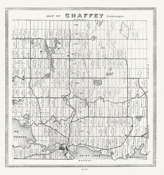 Muskoka - Haliburton, Chaffey Township, 1893, map on heavy cotton canvas, 20 x 25" approx. - The Map Chest