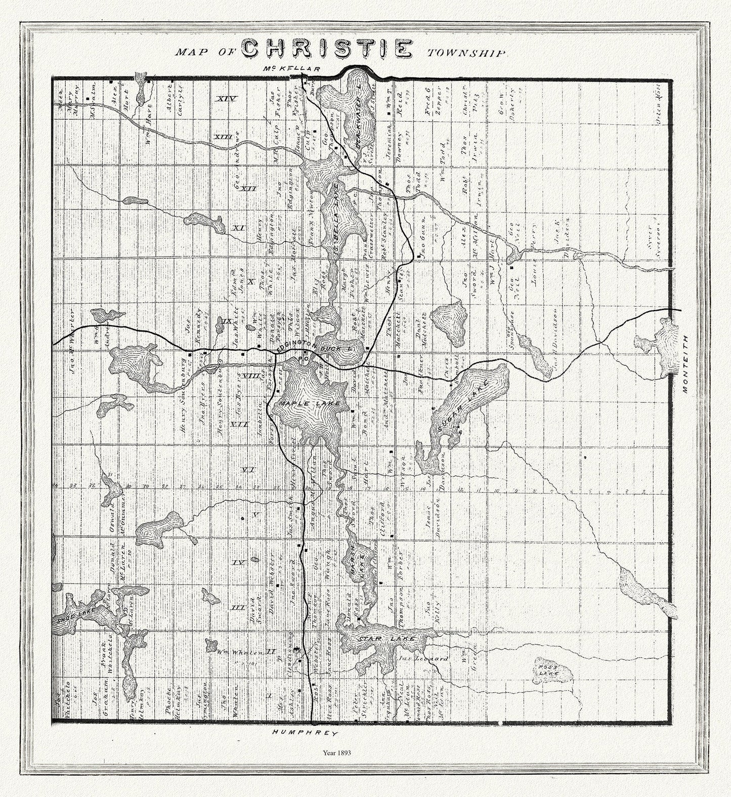Muskoka - Haliburton, Christie Township, 1893 , map on heavy cotton canvas, 20 x 25" approx. - The Map Chest