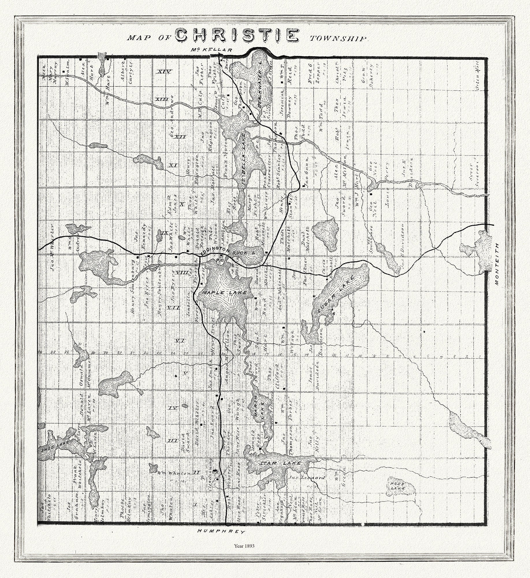 Muskoka - Haliburton, Christie Township, 1893 , map on heavy cotton canvas, 20 x 25" approx. - The Map Chest