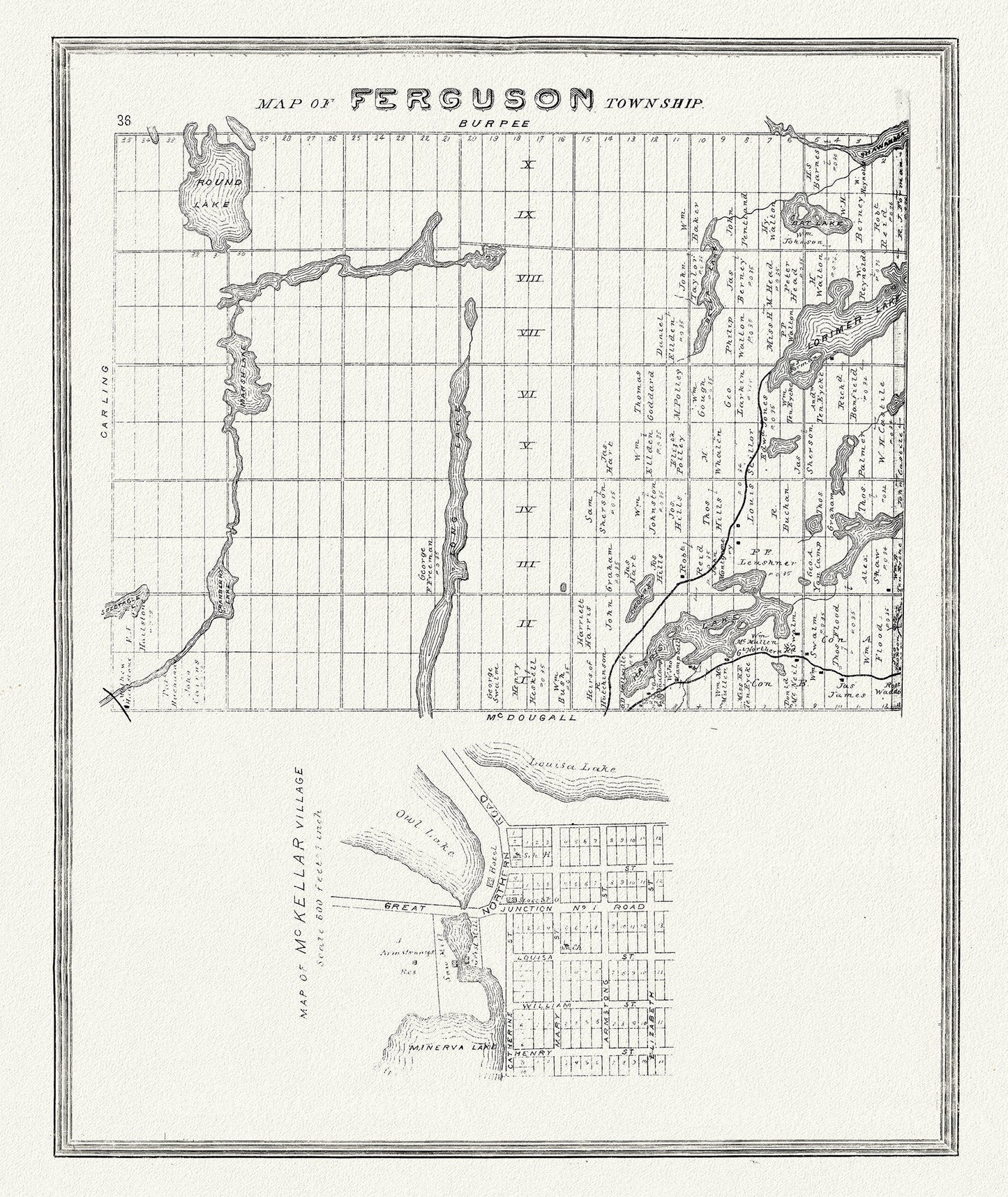 Muskoka - Haliburton, Ferguson Township, 1893, map on heavy cotton canvas, 20 x 25" approx. - The Map Chest