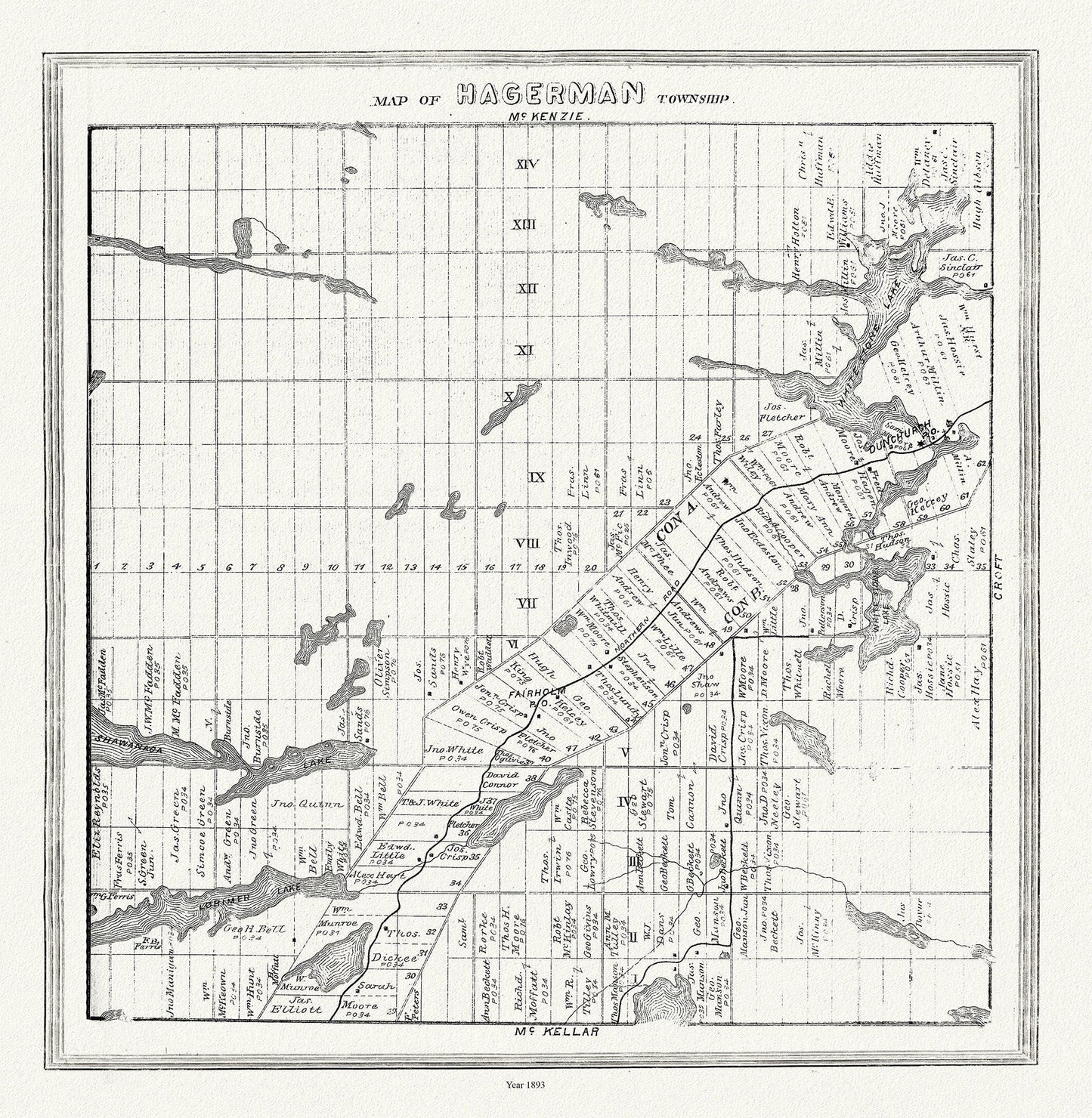 Muskoka - Haliburton, Hagerman Township, 1893, map on heavy cotton canvas, 20 x 25" approx. - The Map Chest