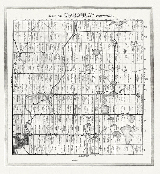 Muskoka - Haliburton, Macauley Township, 1893, map on heavy cotton canvas, 20 x 25" approx. - The Map Chest