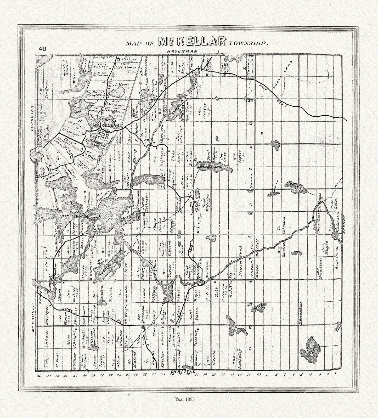 Muskoka - Haliburton, McKellar Township, 1893, map on heavy cotton canvas, 20 x 25" approx. - The Map Chest