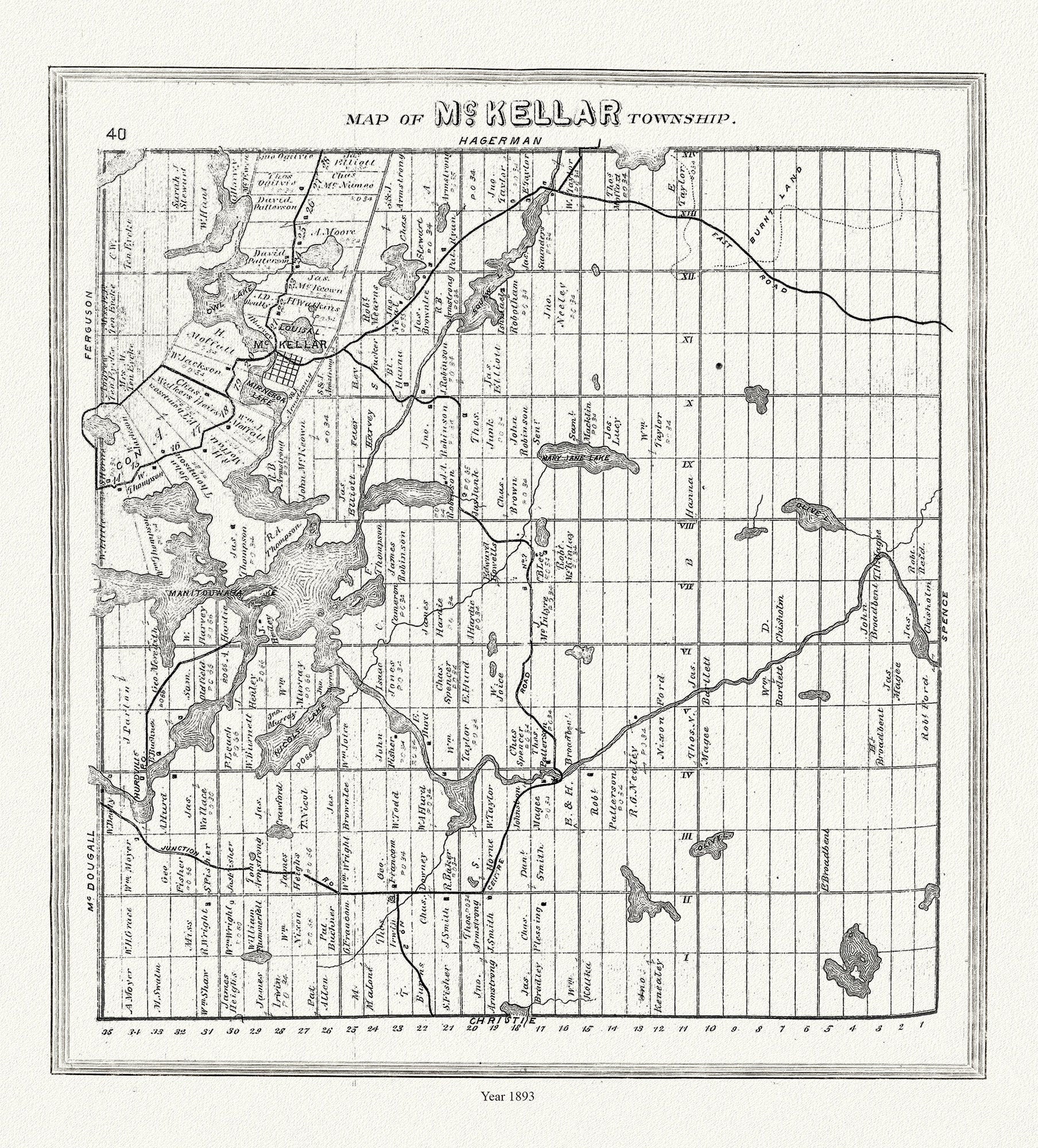 Muskoka - Haliburton, McKellar Township, 1893, map on heavy cotton canvas, 20 x 25" approx. - The Map Chest