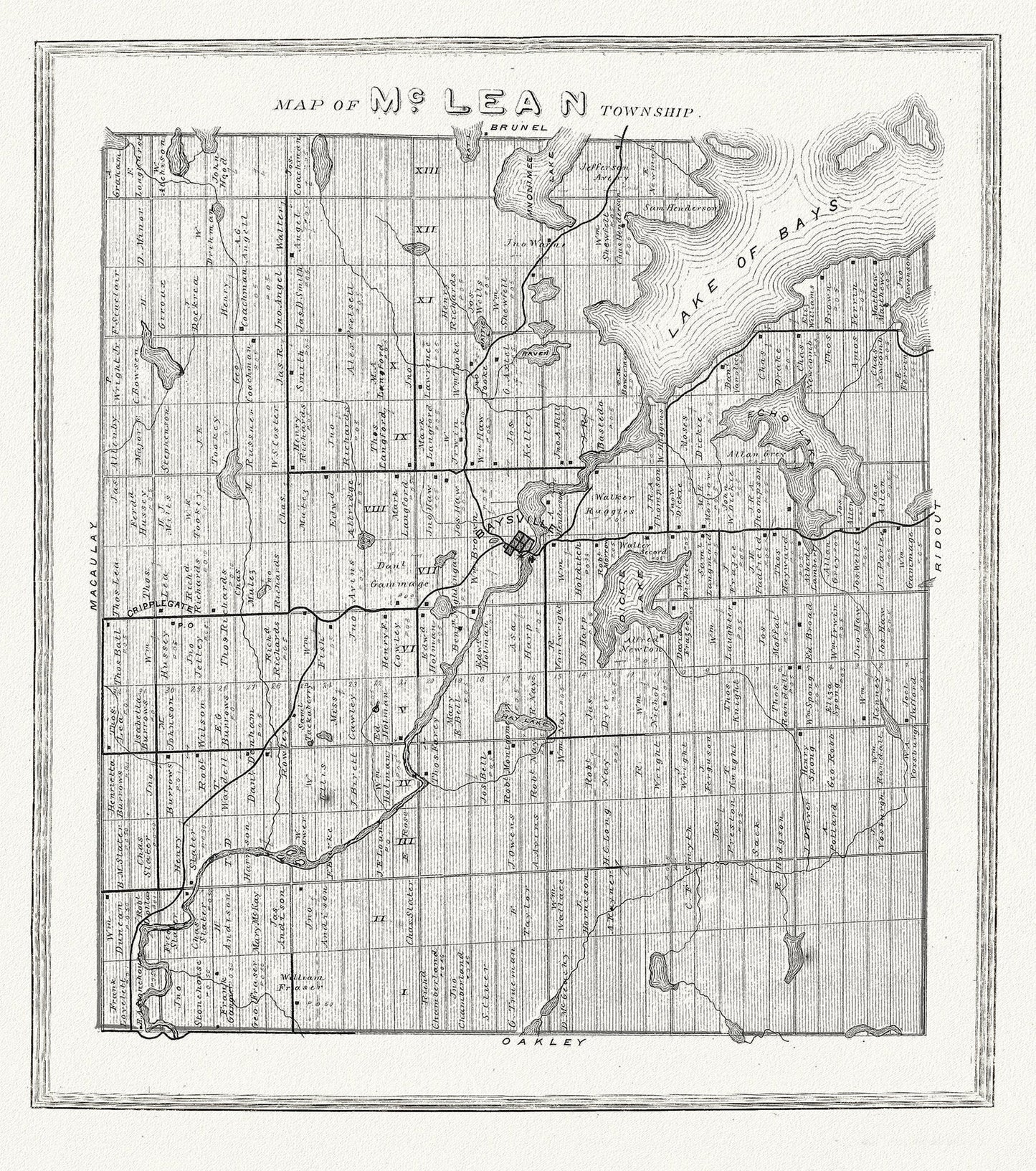 Muskoka - Haliburton, McLean Township, 1893, map on heavy cotton canvas, 20 x 25" approx. - The Map Chest