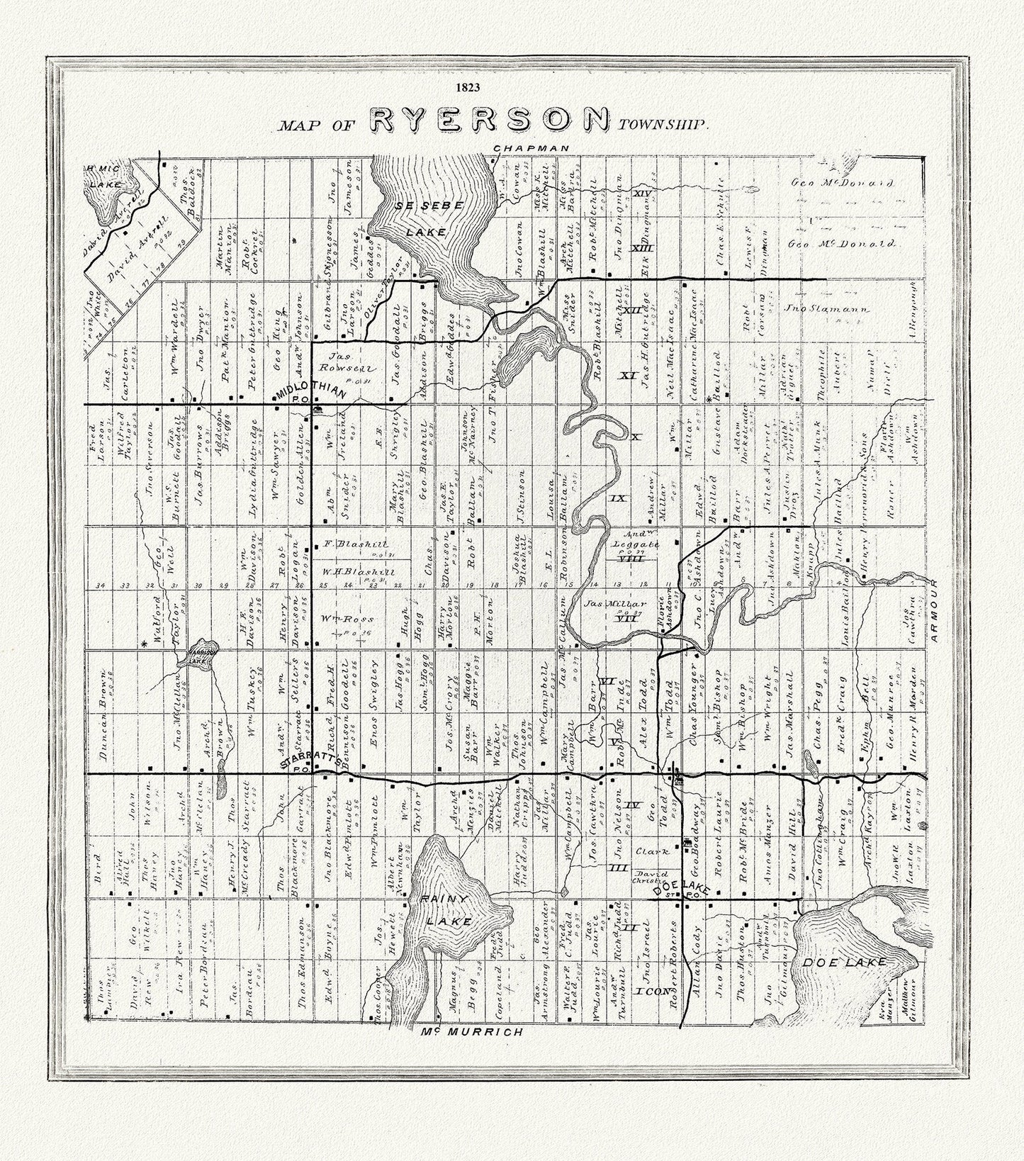 Muskoka - Haliburton, Ryerson Township, 1893, map on heavy cotton canvas, 20 x 25" approx. - The Map Chest