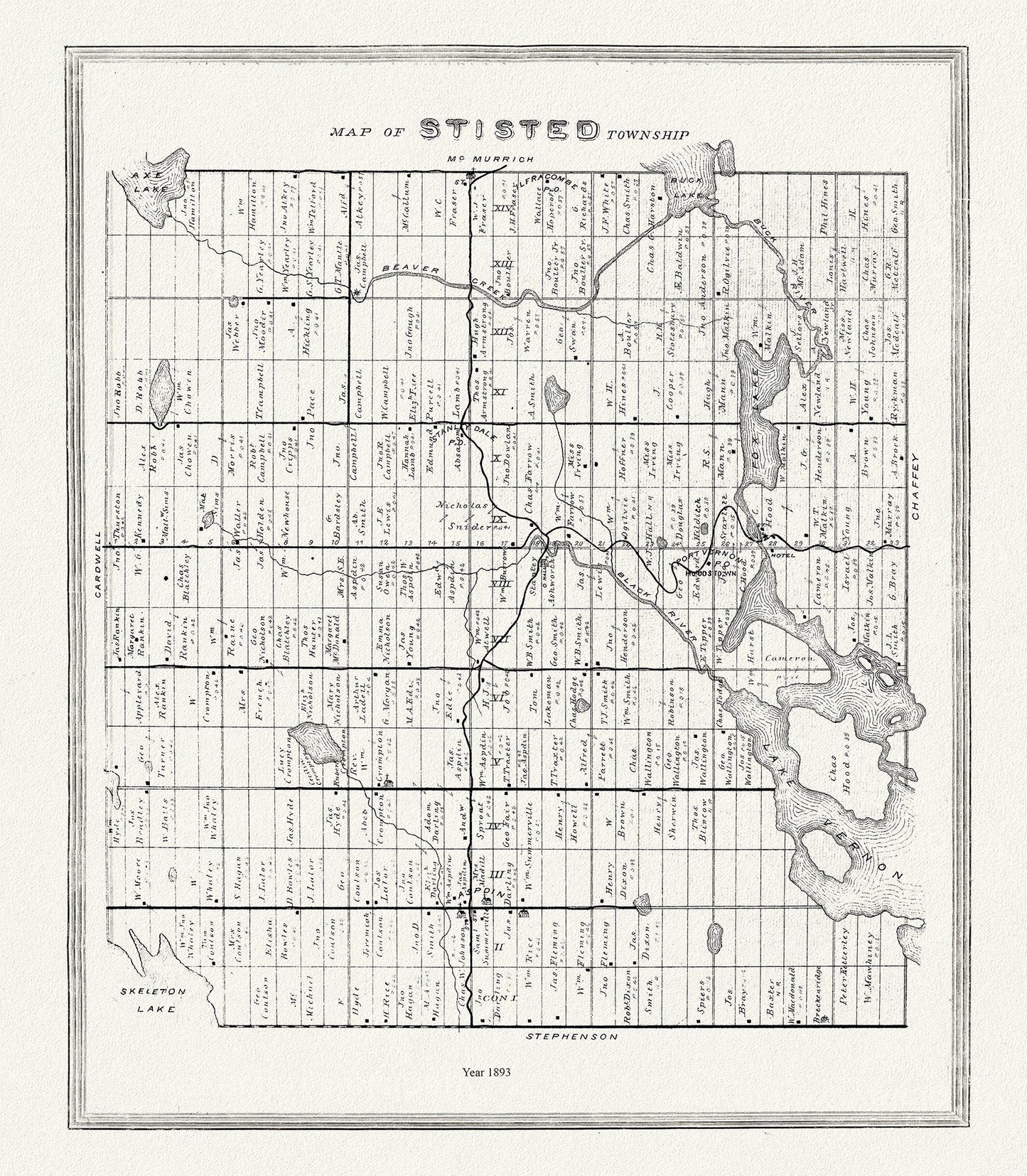 Muskoka - Haliburton, Stisted Township, 1893 , map on heavy cotton canvas, 20 x 25" approx. - The Map Chest