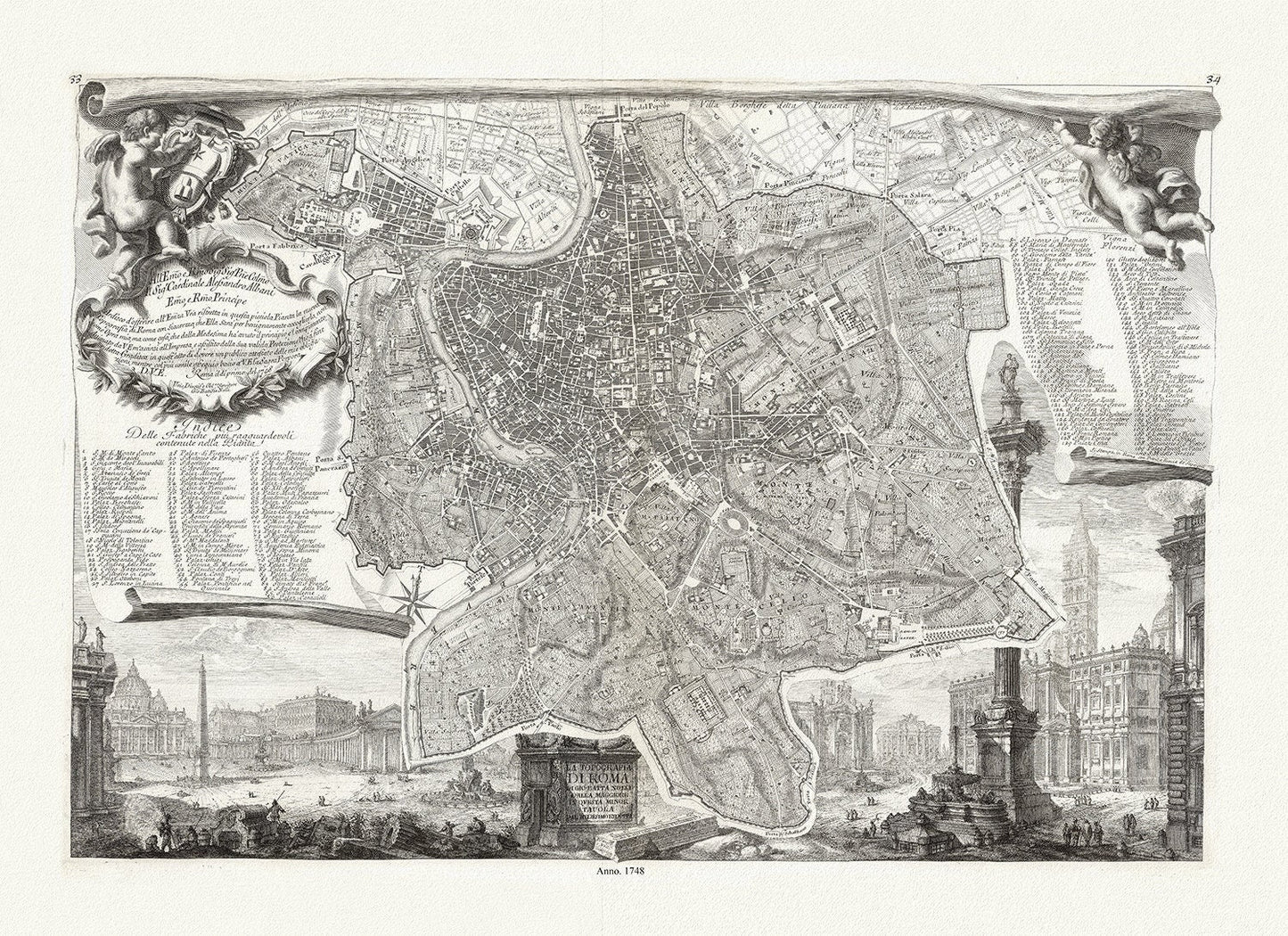 Noli & Piranesi, La topografia di Roma, 1748, map on heavy cotton canvas, 22x27" approx. - The Map Chest